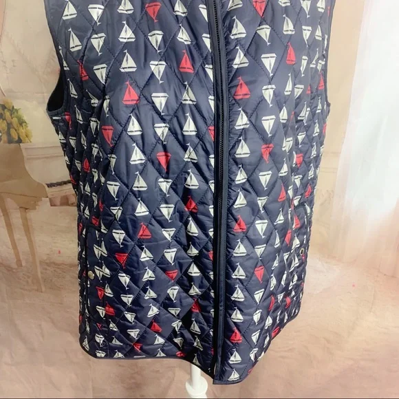 Talbots Sailboat Print Quilted Vest - Picture 6 of 10